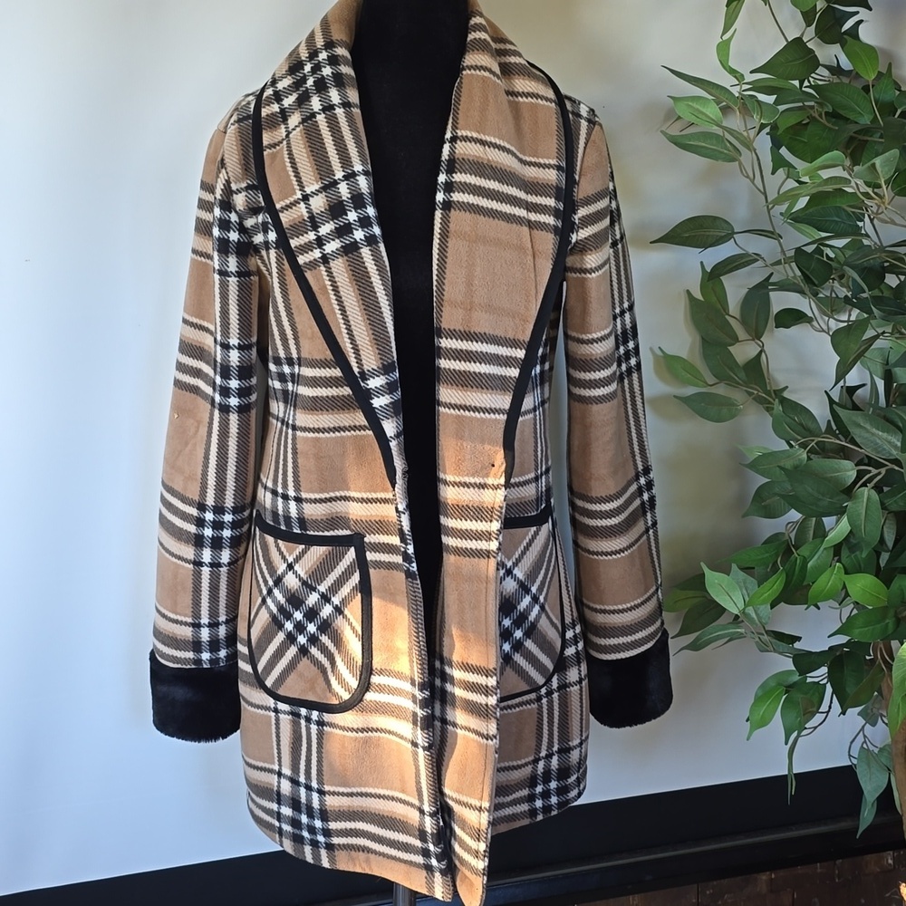 Plaid Shawl Collar Coat - Picture 2 of 9